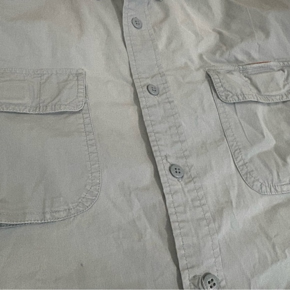 Eddie Bauer Mens L Short Sleeve Button Up Shirt Blue Front Pockets Fishing - Picture 8 of 11